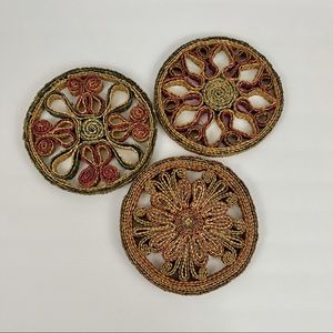 Beautiful Bohemian Straw Rattan Wicker Set 3 Trivets